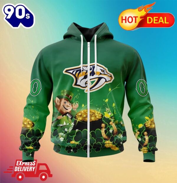 NHL Nashville Predators Special Design For St. Patrick’s Day Zipper Hoodie