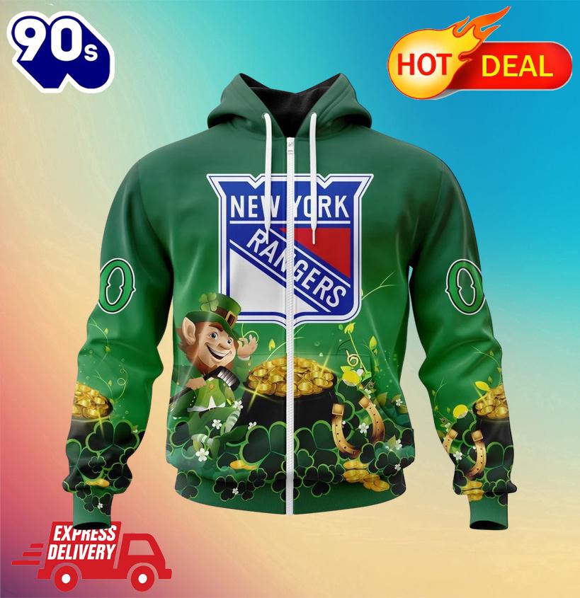 NHL New York Rangers Special Design For St. Patrick's Day Zipper Hoodie NHL New York Rangers Special Design For St. Patrick's Day Zipper Hoodie