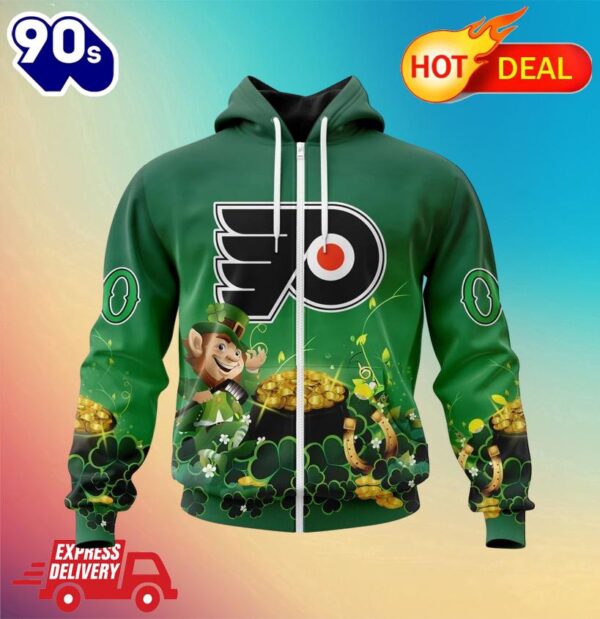 NHL Philadelphia Flyers Special Design For St. Patrick’s Day Zipper Hoodie