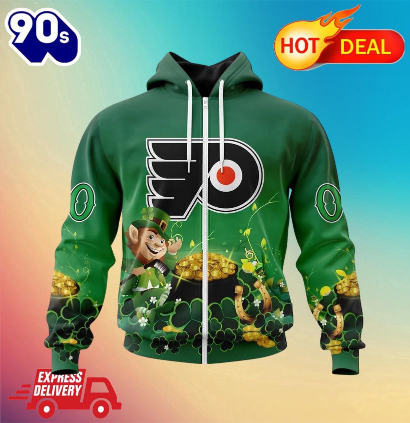 NHL Philadelphia Flyers Special Design For St. Patrick's Day Zipper Hoodie NHL Philadelphia Flyers Special Design For St. Patrick's Day Zipper Hoodie