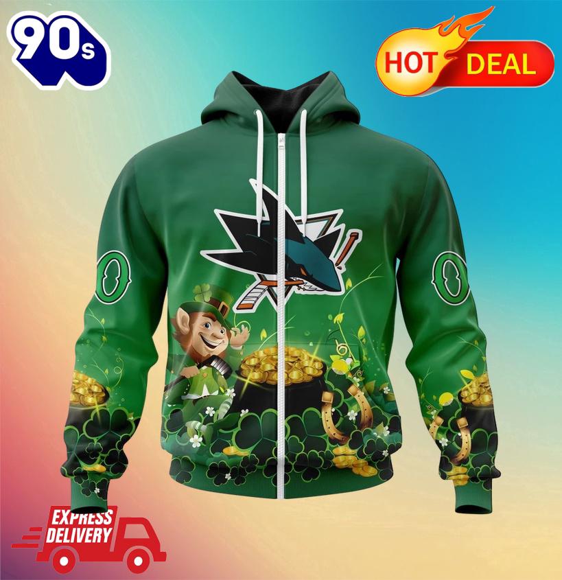 NHL San Jose Sharks Special Design For St. Patrick's Day Zipper Hoodie NHL San Jose Sharks Special Design For St. Patrick's Day Zipper Hoodie