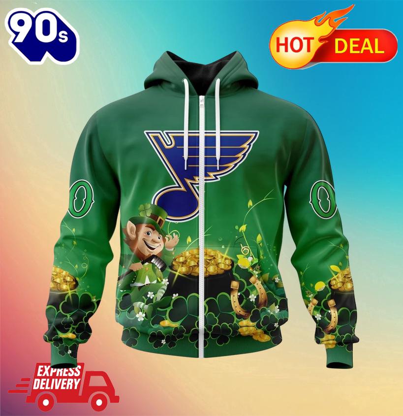 NHL St. Louis Blues Special Design For St. Patrick's Day Zipper Hoodie NHL St. Louis Blues Special Design For St. Patrick's Day Zipper Hoodie