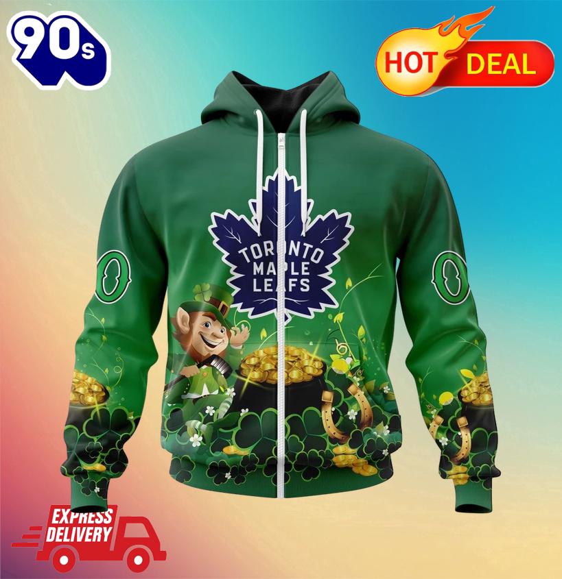 NHL Toronto Maple Leafs Special Design For St. Patrick's Day Zipper Hoodie NHL Toronto Maple Leafs Special Design For St. Patrick's Day Zipper Hoodie
