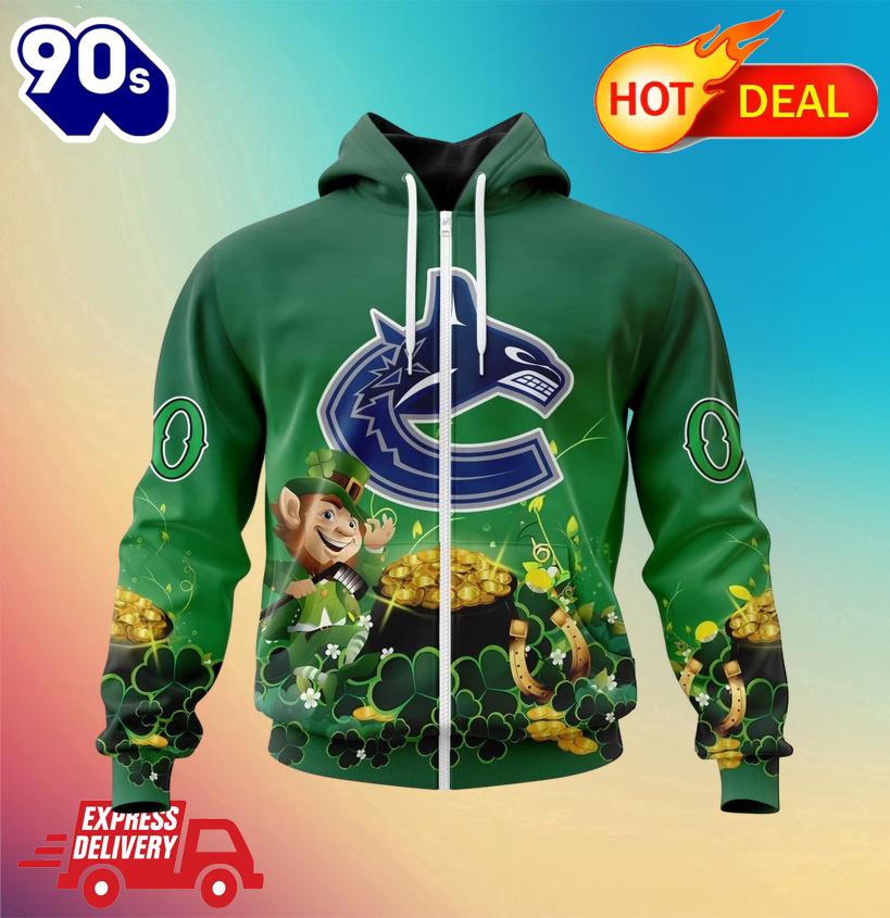 NHL Vancouver Canucks Special Design For St. Patrick's Day Zipper Hoodie NHL Vancouver Canucks Special Design For St. Patrick's Day Zipper Hoodie