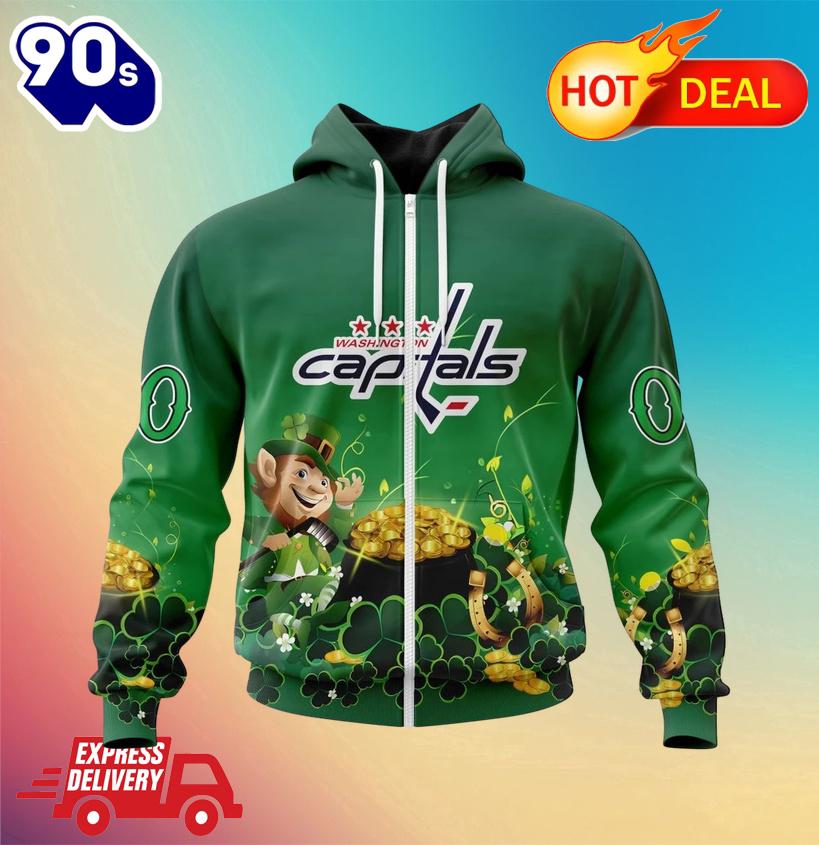 NHL Washington Capitals Special Design For St. Patrick's Day Zipper Hoodie NHL Washington Capitals Special Design For St. Patrick's Day Zipper Hoodie