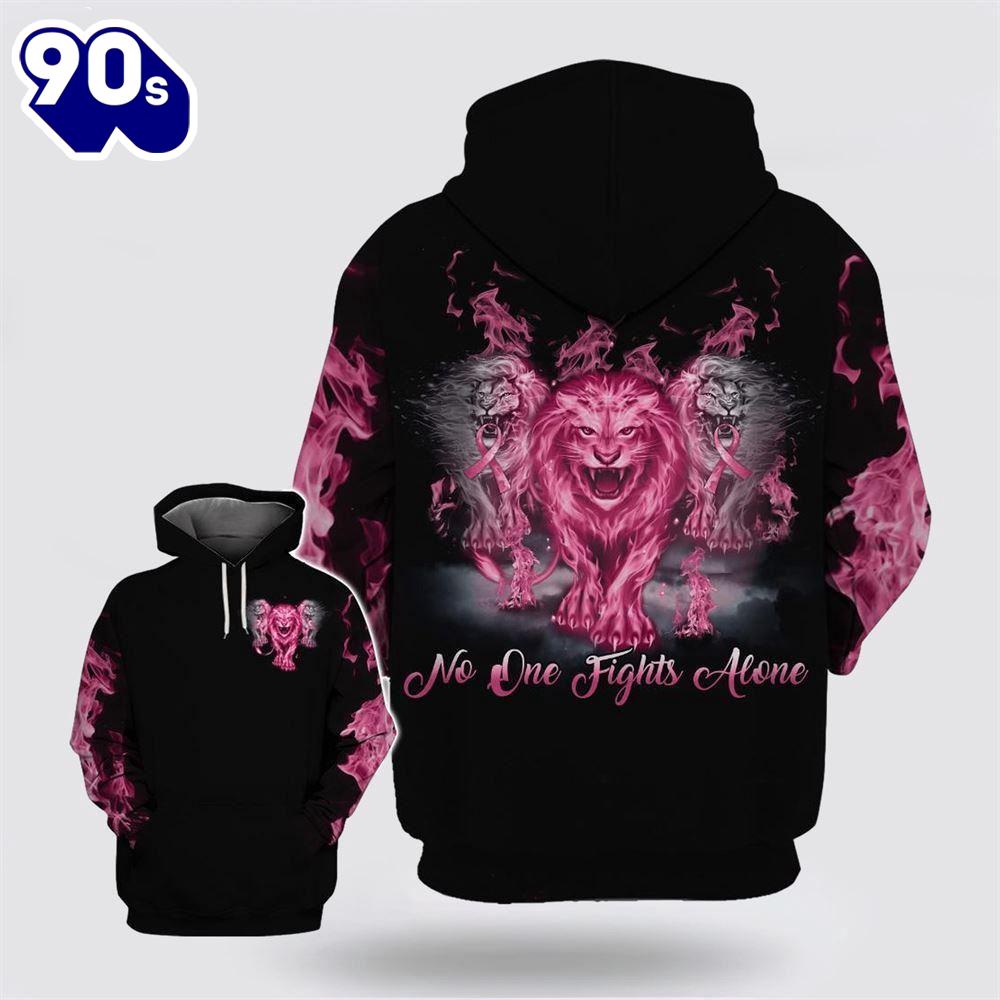 No One Fights Alone Breast Cancer Flaming Lions Pink Black Hoodie No One Fights Alone Breast Cancer Flaming Lions Pink Black Hoodie