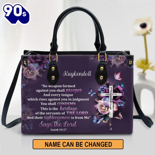 No Weapon Formed Against You Shall Prosper Personalized Leather Bag For Women , Christian Bags  Gift For Women Christmas