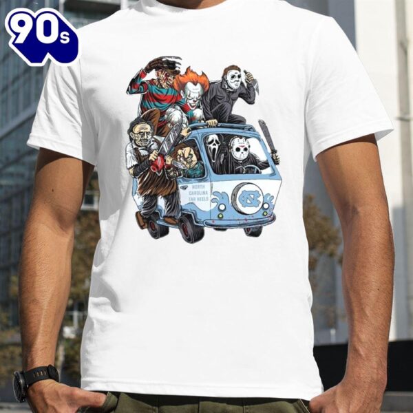 North Carolina Tar Heels Horror Movies Characters Bus Halloween 2024 T-Shirts