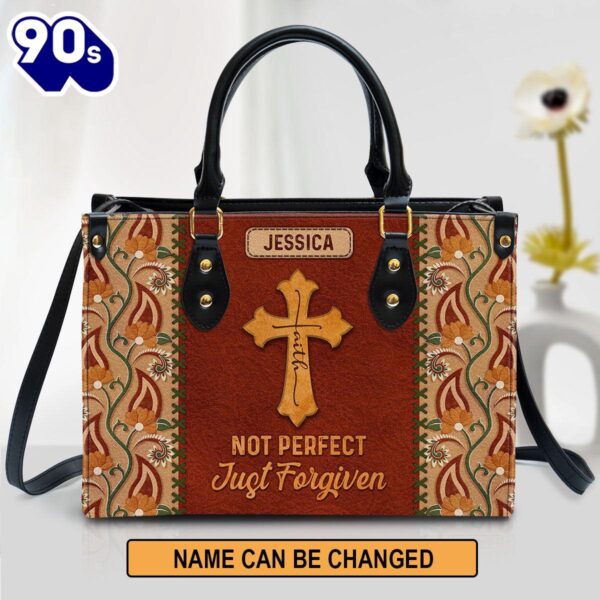 Not Perfect Just Forgiven Personalized Leather Handbag , Christian Bags  Gift For Women Christmas