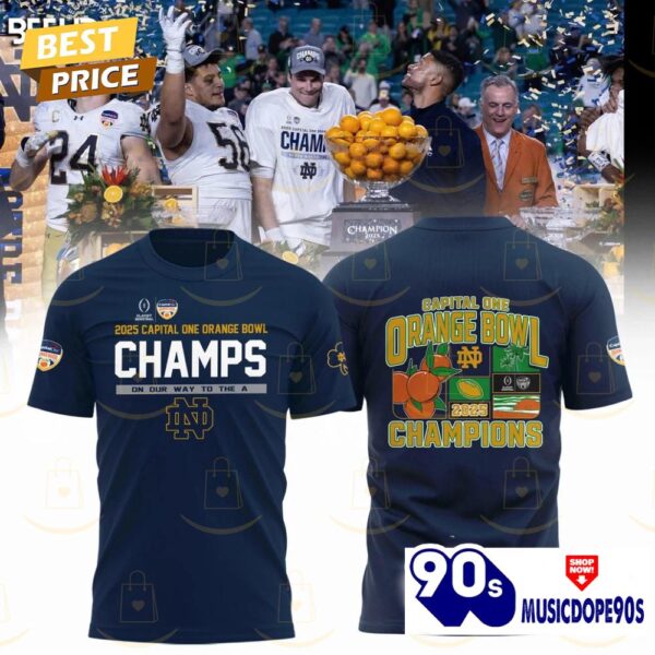 Notre Dame Fighting Irish 2025 Orange Bowl Champions 3D T-Shirt – Blue