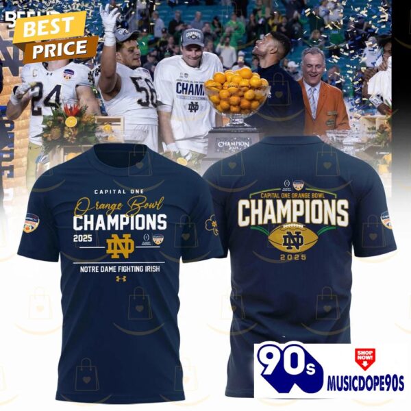 Notre Dame Fighting Irish Football 2025 Orange Bowl Champions 3D T-Shirt – Blue