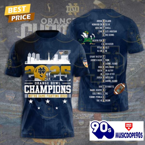 Notre Dame Fighting Irish Football 2025 Orange Bowl Champions 3D T-Shirt