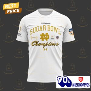 Notre Dame Fighting Irish Football 2025 Sugar Bowl Champions 3D T-Shirt - White