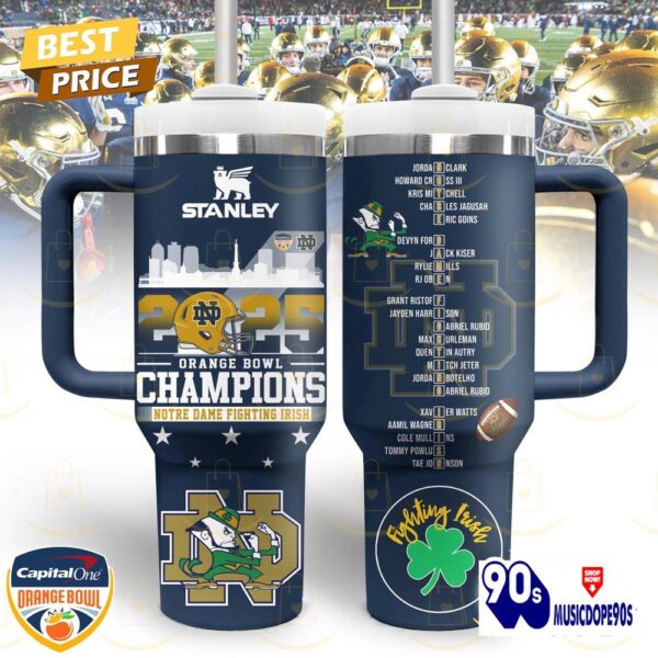 Notre Dame Fighting Irish Orange Bowl Champions 2025 Tumbler With Handle And Straw