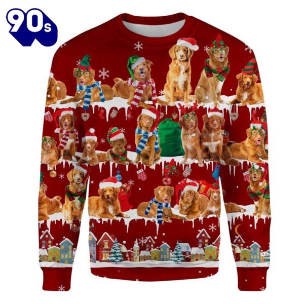 Nova Scotia Duck Tolling Retriever Snow Winter Festive Celebration Ugly Christmas Sweater
