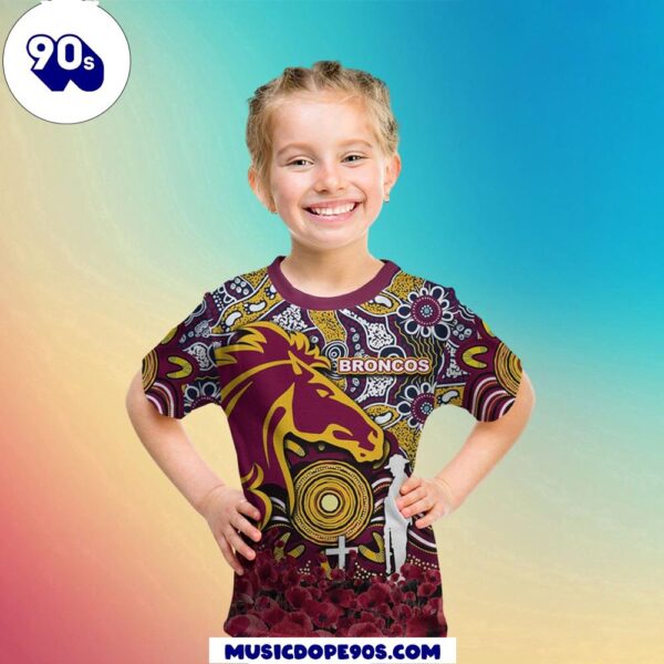 NRL Brisbane Broncos ANZAC Day Indigenous Kids T-shirt