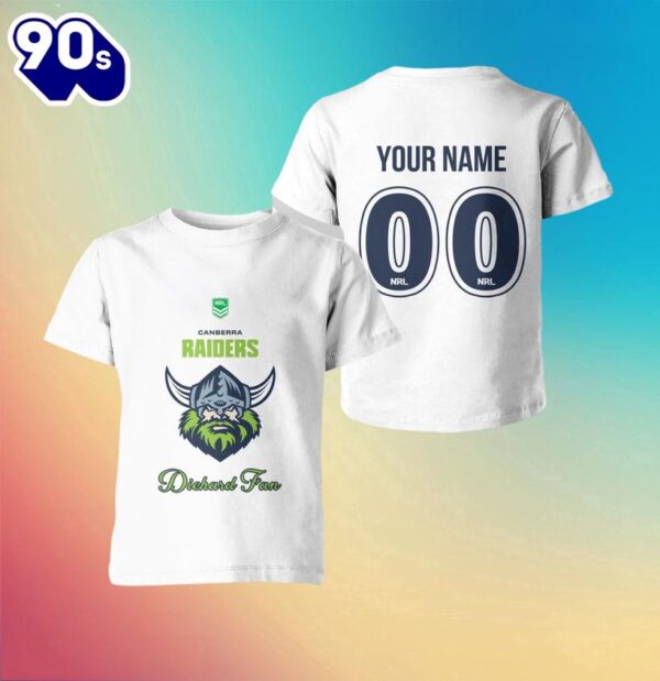 NRL Canberra Raiders Custom Name Number Diehard Fan Kids T-shirt