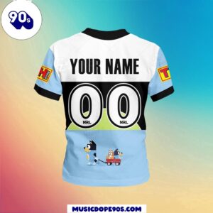 NRL Cronulla-Sutherland Sharks Custom Name Number Bluey Kids T-shirt