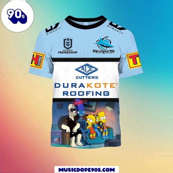 NRL Cronulla-Sutherland Sharks Custom Name Number x The Simpsons Halloween Jersey Kids T-shirt