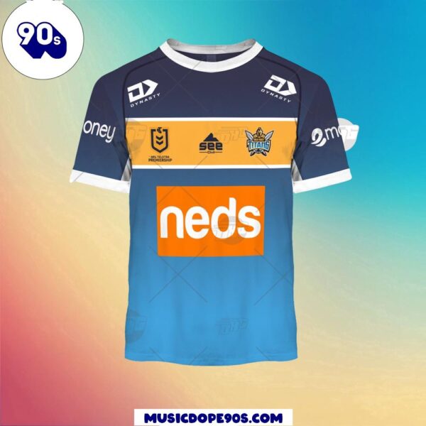 NRL Gold Coast Titans Custom Name Number Home Jersey Kids 3D T-Shirt