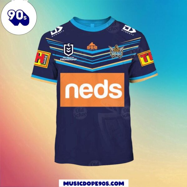 NRL Gold Coast Titans Custom Name Number Home Jersey Kids T-shirt