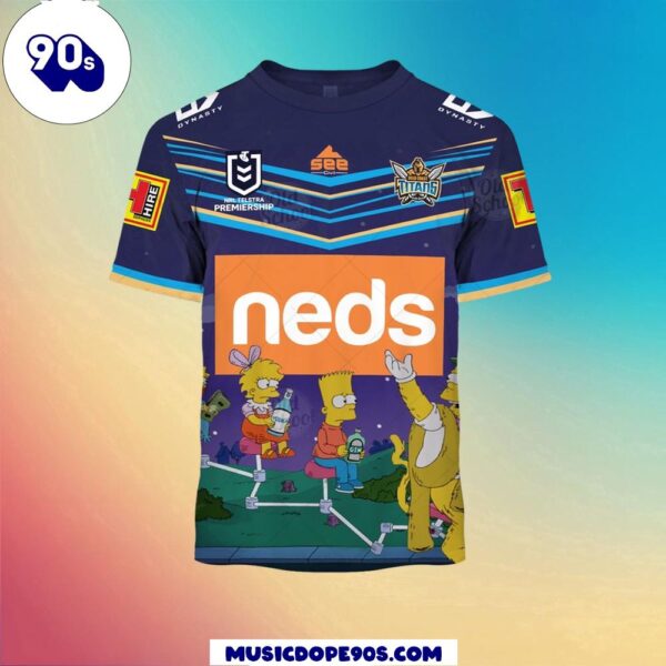 NRL Gold Coast Titans Custom Name Number x The Simpsons Halloween Kids T-shirt