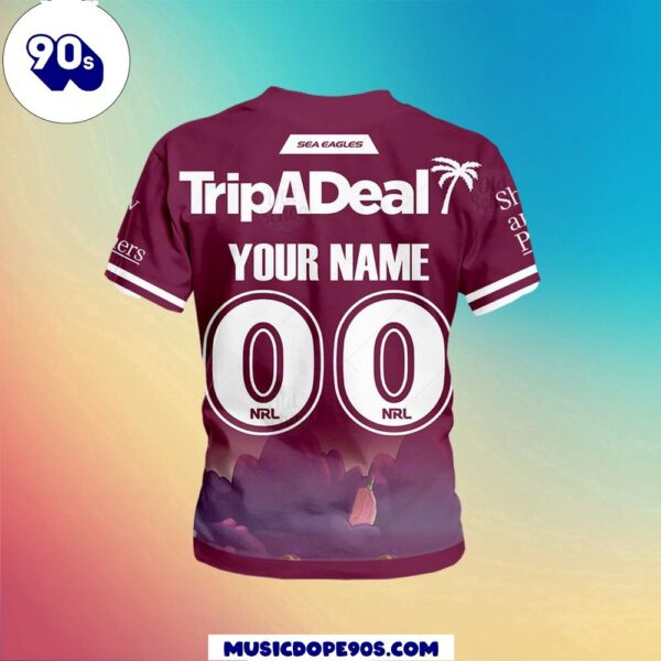 NRL Manly Warringah Sea Eagles Custom Name Number x Bluey Jersey Kids T-shirt