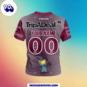 NRL Manly Warringah Sea Eagles Custom Name Number x The Simpsons Halloween Jersey Kids T-shirt