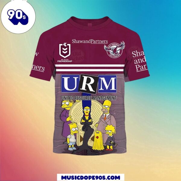 NRL Manly Warringah Sea Eagles Custom Name Number x The Simpsons Halloween Jersey Kids T-shirt