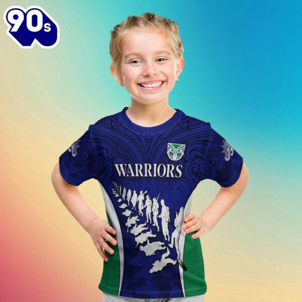 NRL New Zealand Warriors ANZAC Maori Blue Kids T-shirt