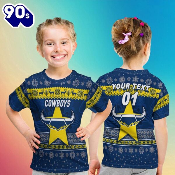 NRL North Queensland Cowboys Custom Name Number Christmas Kids T-shirt