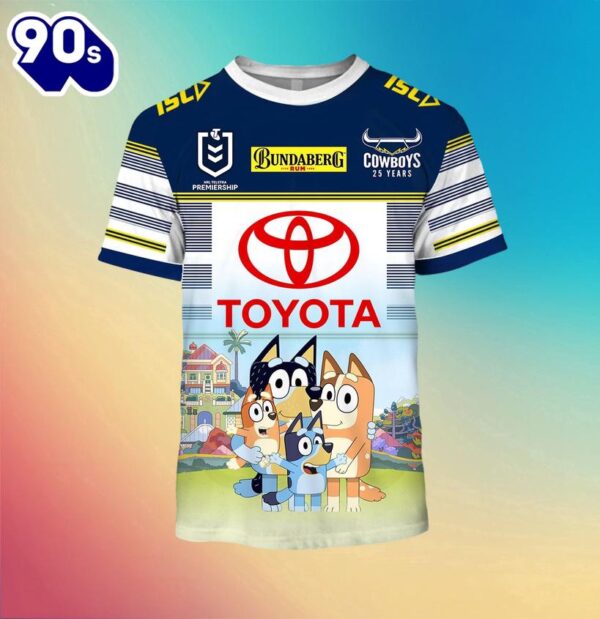 NRL North Queensland Cowboys Custom Name Number x Bluey Jersey Kids T-shirt