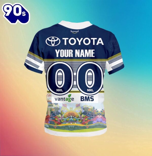 NRL North Queensland Cowboys Custom Name Number x Bluey Jersey Kids T-shirt