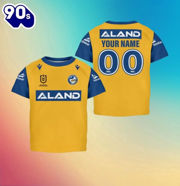 NRL Parramatta Eels Custom Name Number Away Jersey Kids T-shirt