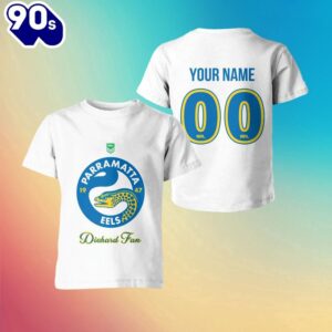 NRL Parramatta Eels Custom Name Number Diehard Fan Kids T-shirt