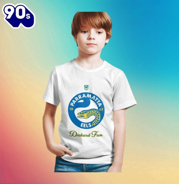 NRL Parramatta Eels Custom Name Number Diehard Fan Kids T-shirt