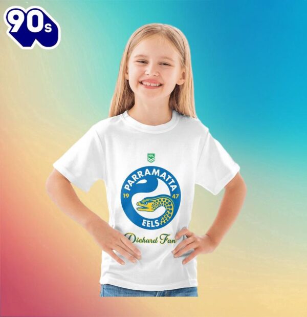 NRL Parramatta Eels Custom Name Number Diehard Fan Kids T-shirt