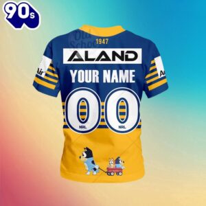 NRL Parramatta Eels Custom Name Number x Bluey Jersey Kids T-shirt