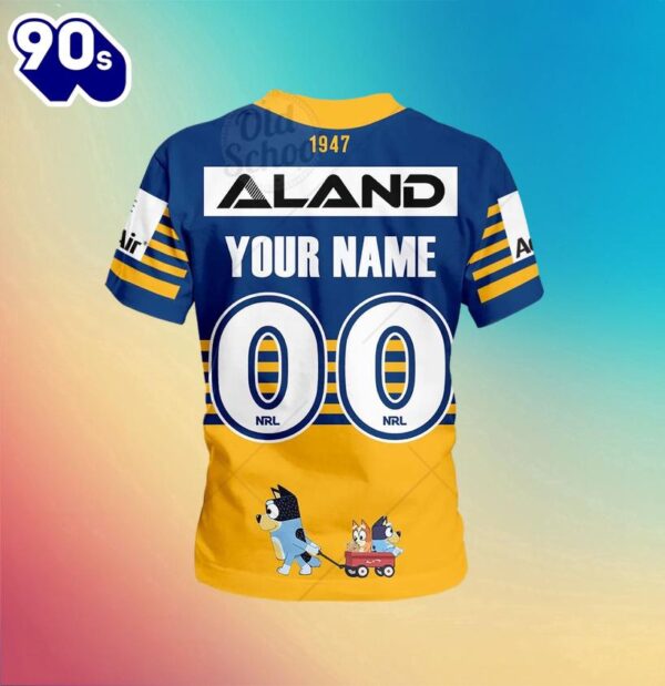 NRL Parramatta Eels Custom Name Number x Bluey Jersey Kids T-shirt