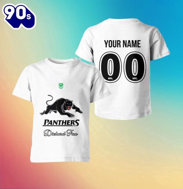 NRL Penrith Panthers Custom Name Number Diehard Fan Kids T-shirt