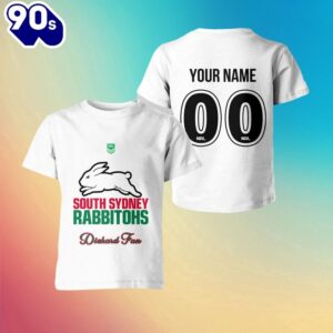 NRL South Sydney Rabbitohs Custom Name Number Diehard Fan Kids T-shirt