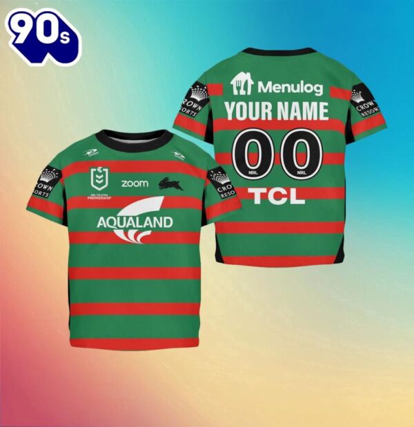 NRL South Sydney Rabbitohs Custom Name Number Home Jersey Kids T-shirt