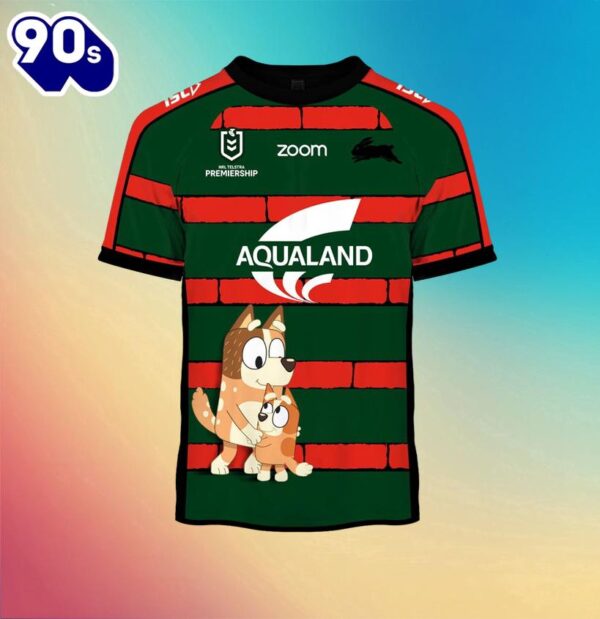 NRL South Sydney Rabbitohs Custom Name Number x Bluey Jersey Kids 3D T-Shirt