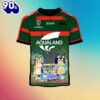 NRL South Sydney Rabbitohs Custom Name Number x Bluey Jersey Kids T-shirt