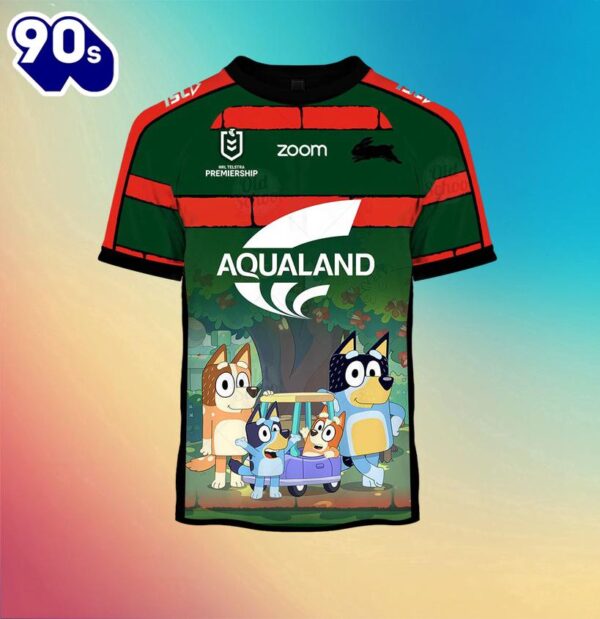 NRL South Sydney Rabbitohs Custom Name Number x Bluey Jersey Kids T-shirt