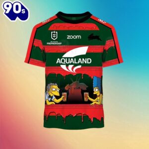 NRL South Sydney Rabbitohs Custom Name Number x The Simpsons Halloween Kids T-shirt