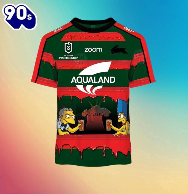 NRL South Sydney Rabbitohs Custom Name Number x The Simpsons Halloween Kids T-shirt