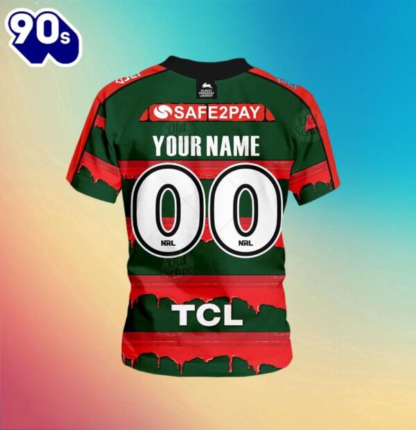 NRL South Sydney Rabbitohs Custom Name Number x The Simpsons Halloween Kids T-shirt