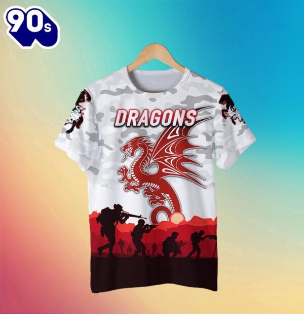 NRL St. George Illawarra Dragons Custom Name Number ANZAC Kids T-shirt