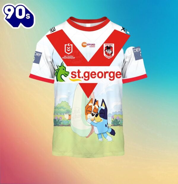 NRL St. George Illawarra Dragons Custom Name Number Bluey Jersey Kids T-shirt